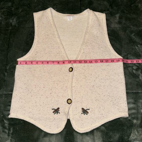 Vintage Invisible Ink Sweater Vest Large Cream/Beige Embroidered Fall Festive - Picture 5 of 7